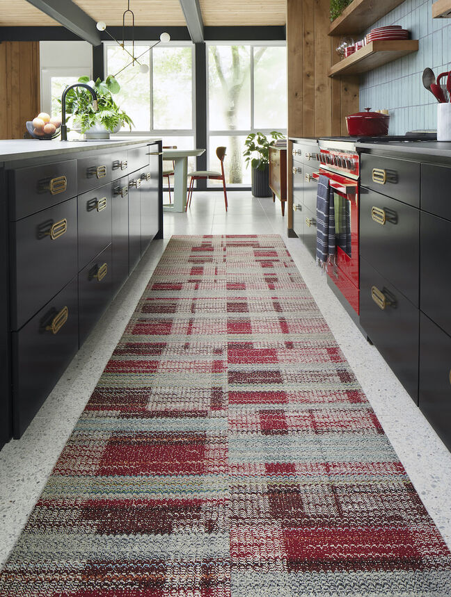FLOR kitchen runner rug in Be Cool shown in Red